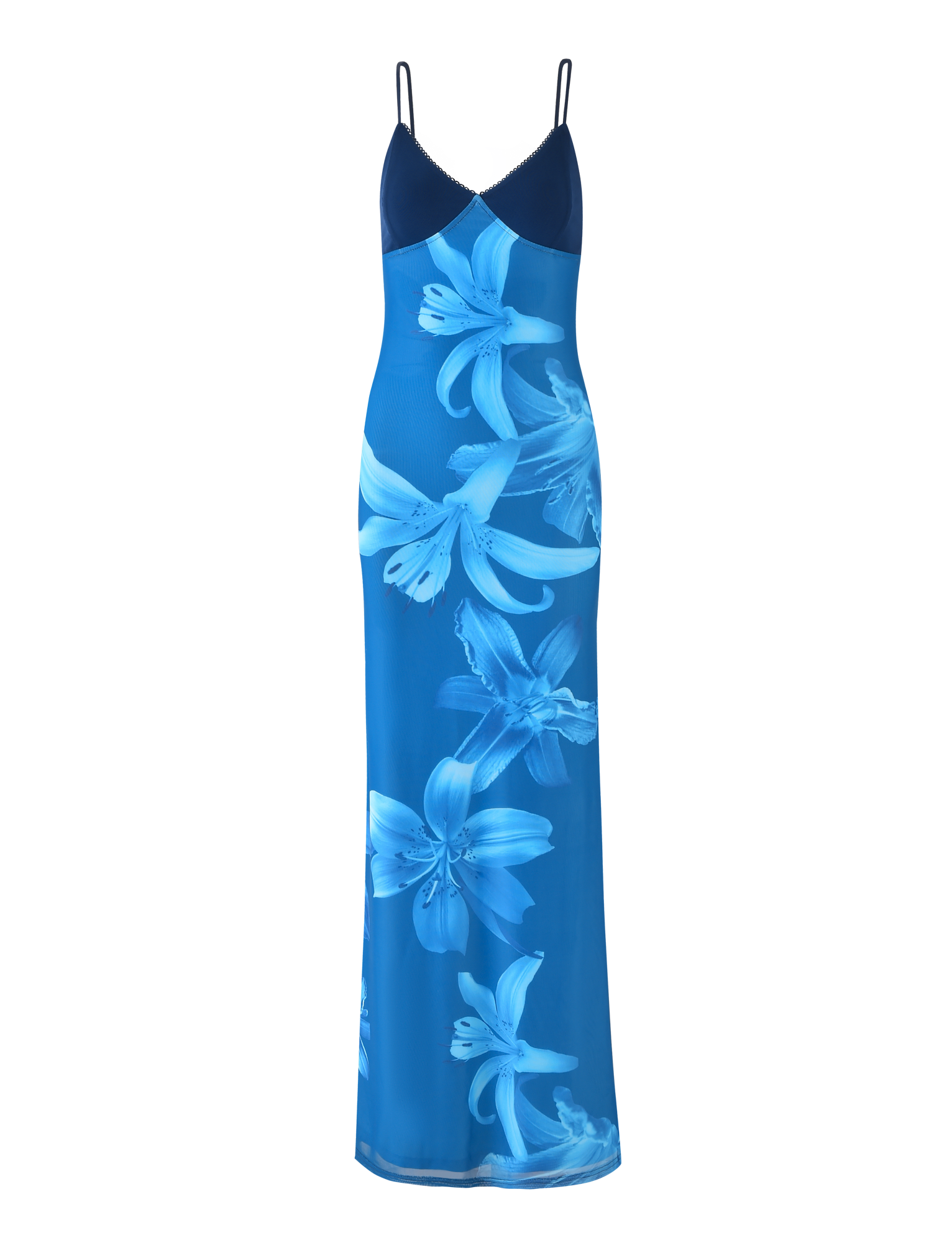 Lily Floral Print V Neck Spaghetti Strap Contrast Bodice Bodycon Maxi Dress