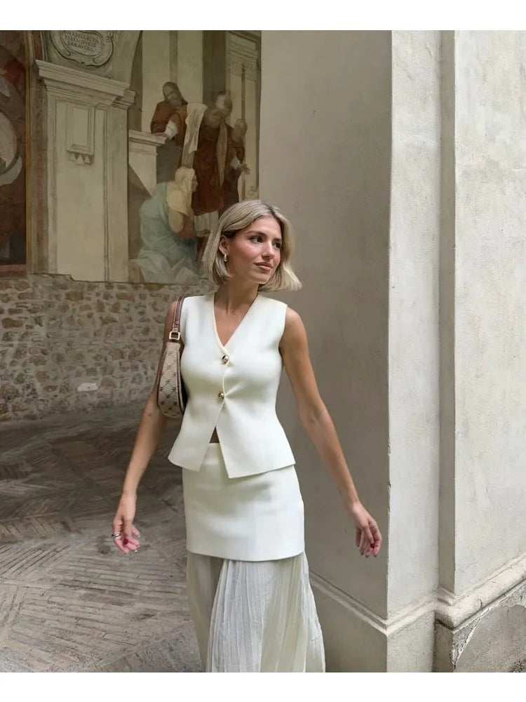 Knitted V-Neck Ankle Skirt Office Two Piece Set