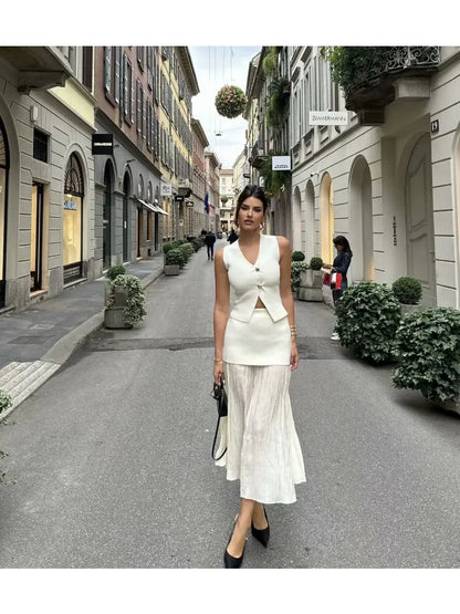 Knitted V-Neck Ankle Skirt Office Two Piece Set