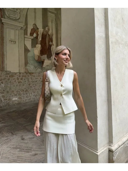 Knitted V-Neck Ankle Skirt Office Two Piece Set