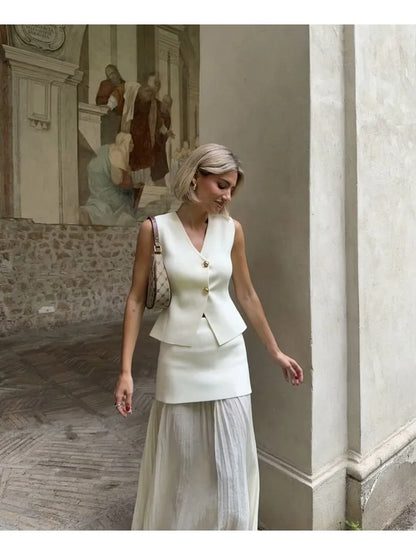 Knitted V-Neck Ankle Skirt Office Two Piece Set