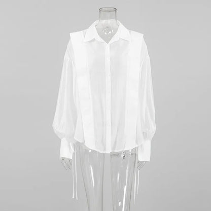 Lace-Up See-Through Casual Blouse
