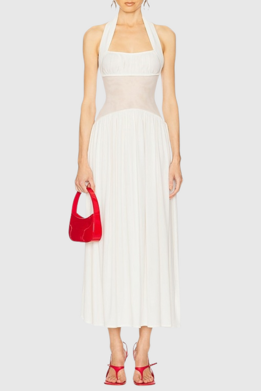 Tameron Halter Mesh Ruffle Maxi Dress