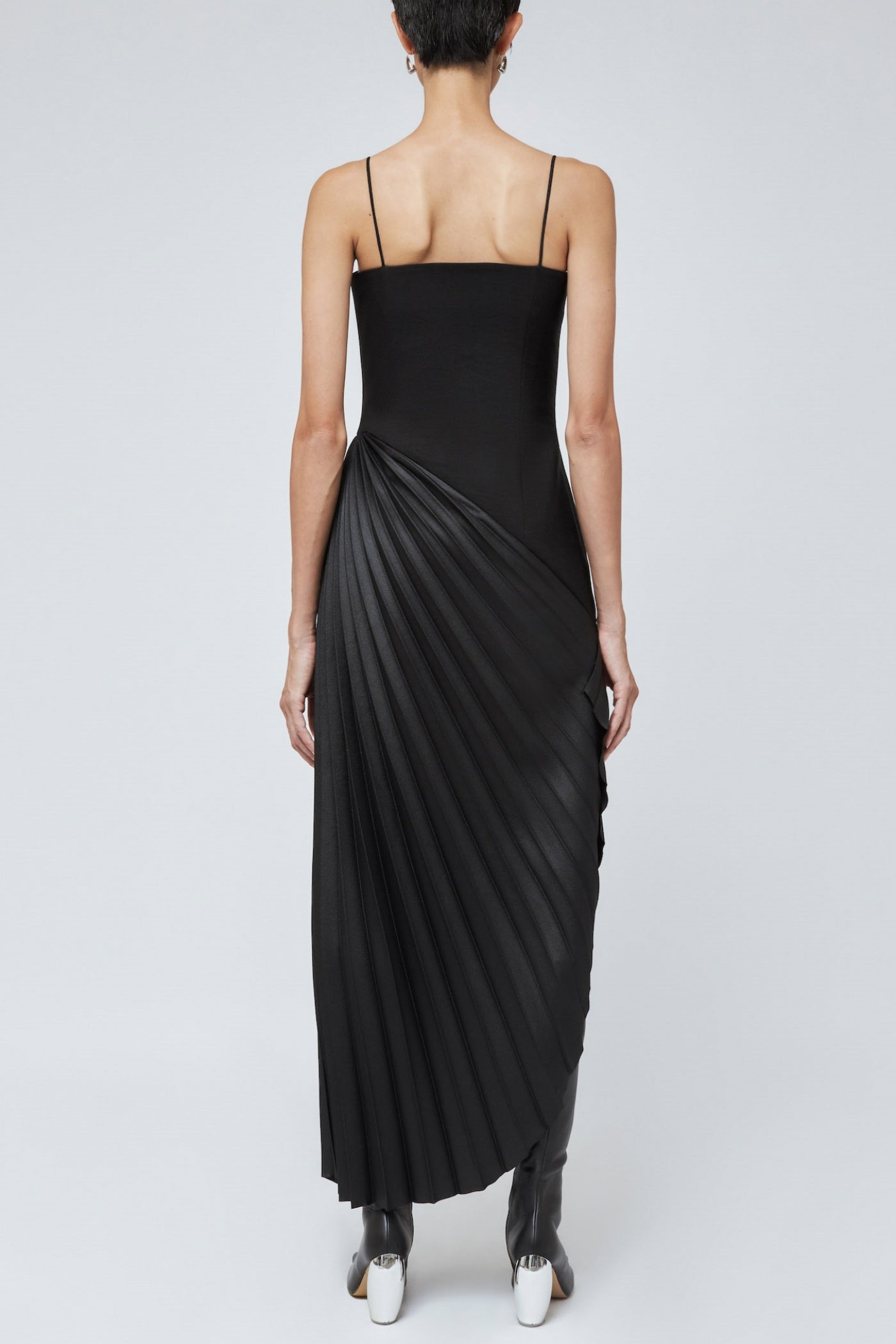 Taron Spaghetti Strap Asymmetric Pleat Maxi Dress