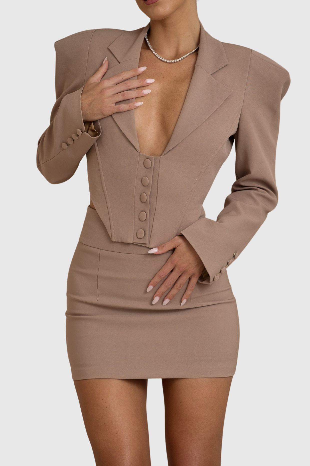 Tavares Button Plunge Skirt Two Piece Set