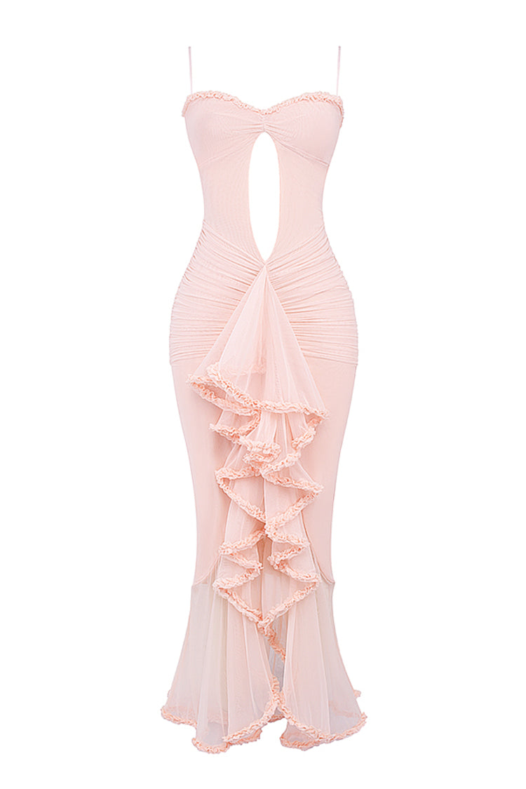 Taylor Ruffled Mesh Maxi Dress - Pink