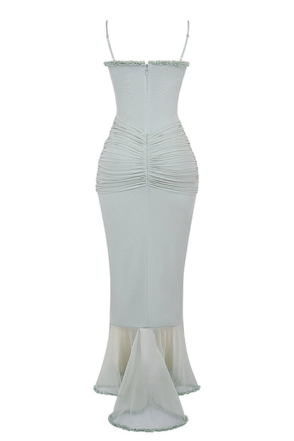 Taylor Ruffled Mesh Maxi Dress - Blue