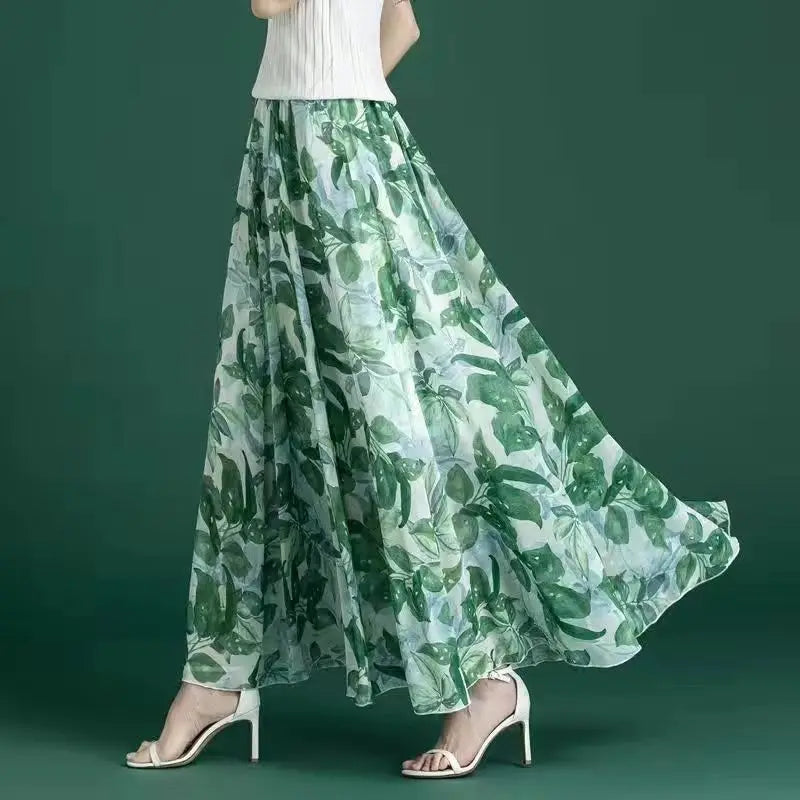 Floral High Waist Patchwork Chiffon Beach Skirt