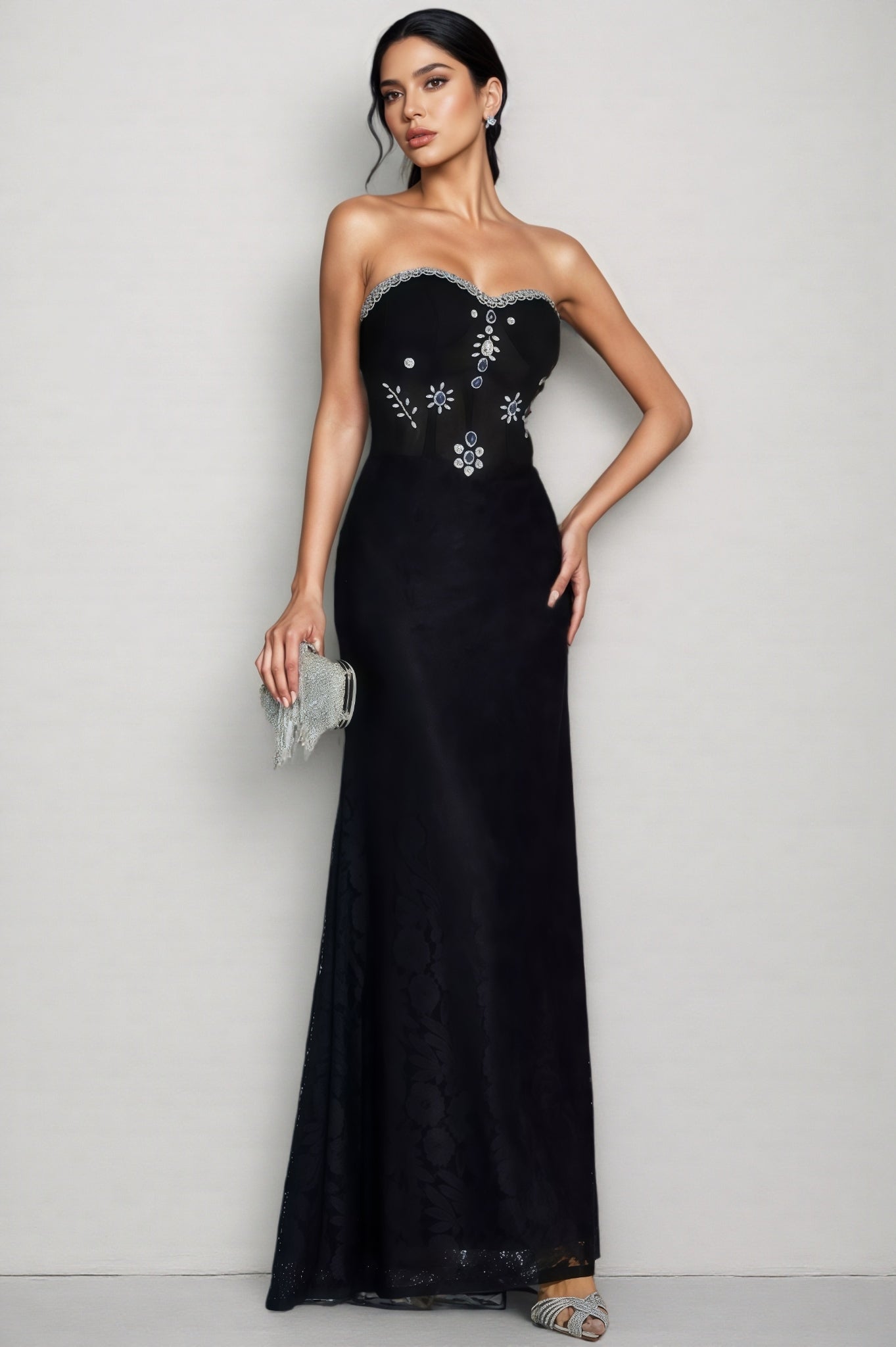 Cecily Black Diamond Off-shoulder Maxi Dress