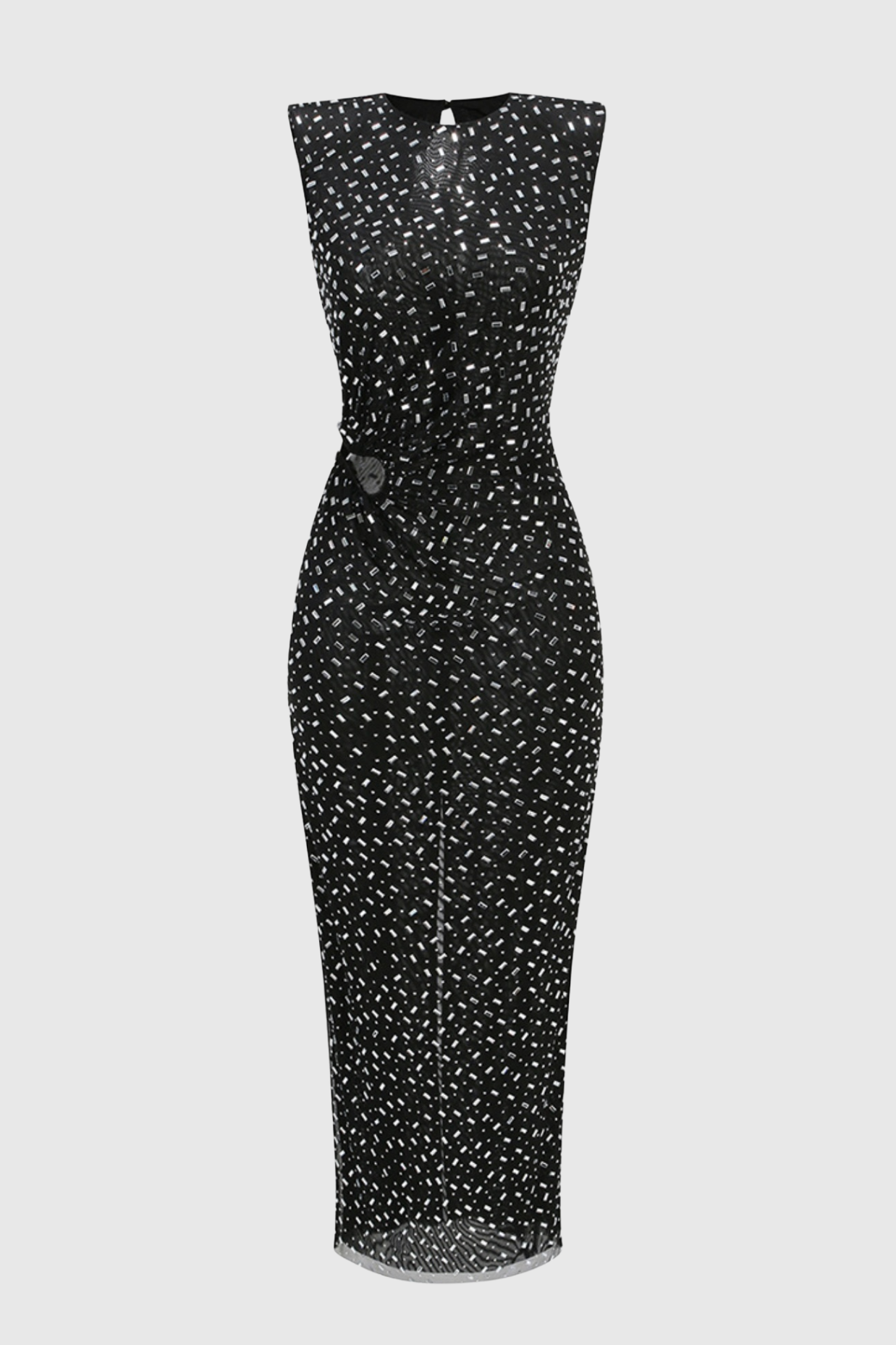 Teryl Rhinestone Embellished Cutout Mesh Maxi Dress