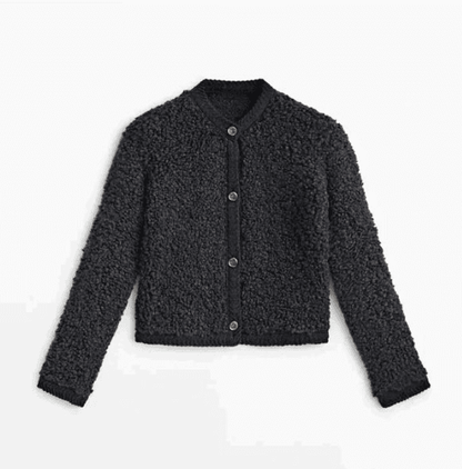 Women's Buttoned Fleece Jacket – Round Neck Cozy Casual Outerwear