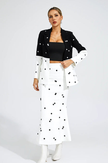 Theobald White Polka Dot Sequins Blazer Set