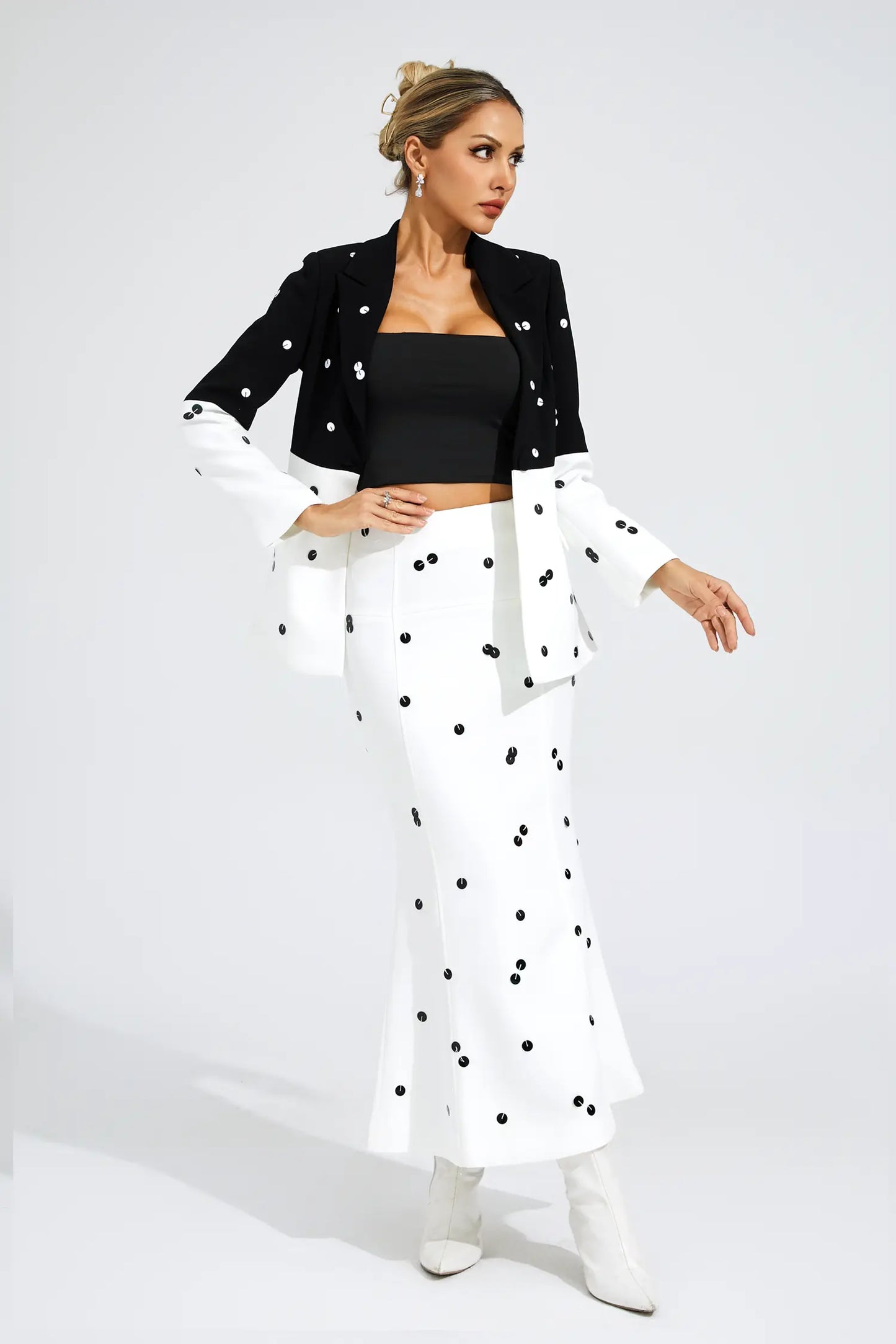 Theobald White Polka Dot Sequins Blazer Set
