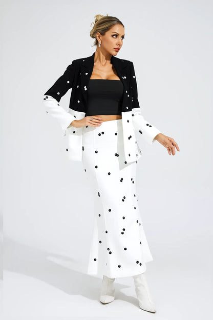 Theobald White Polka Dot Sequins Blazer Set