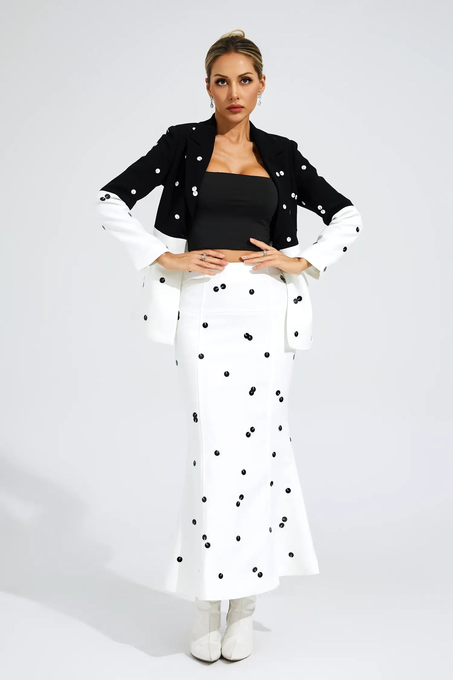 Theobald White Polka Dot Sequins Blazer Set