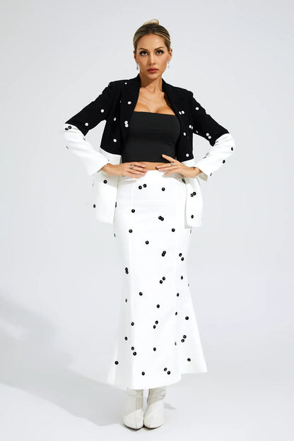 Theobald White Polka Dot Sequins Blazer Set