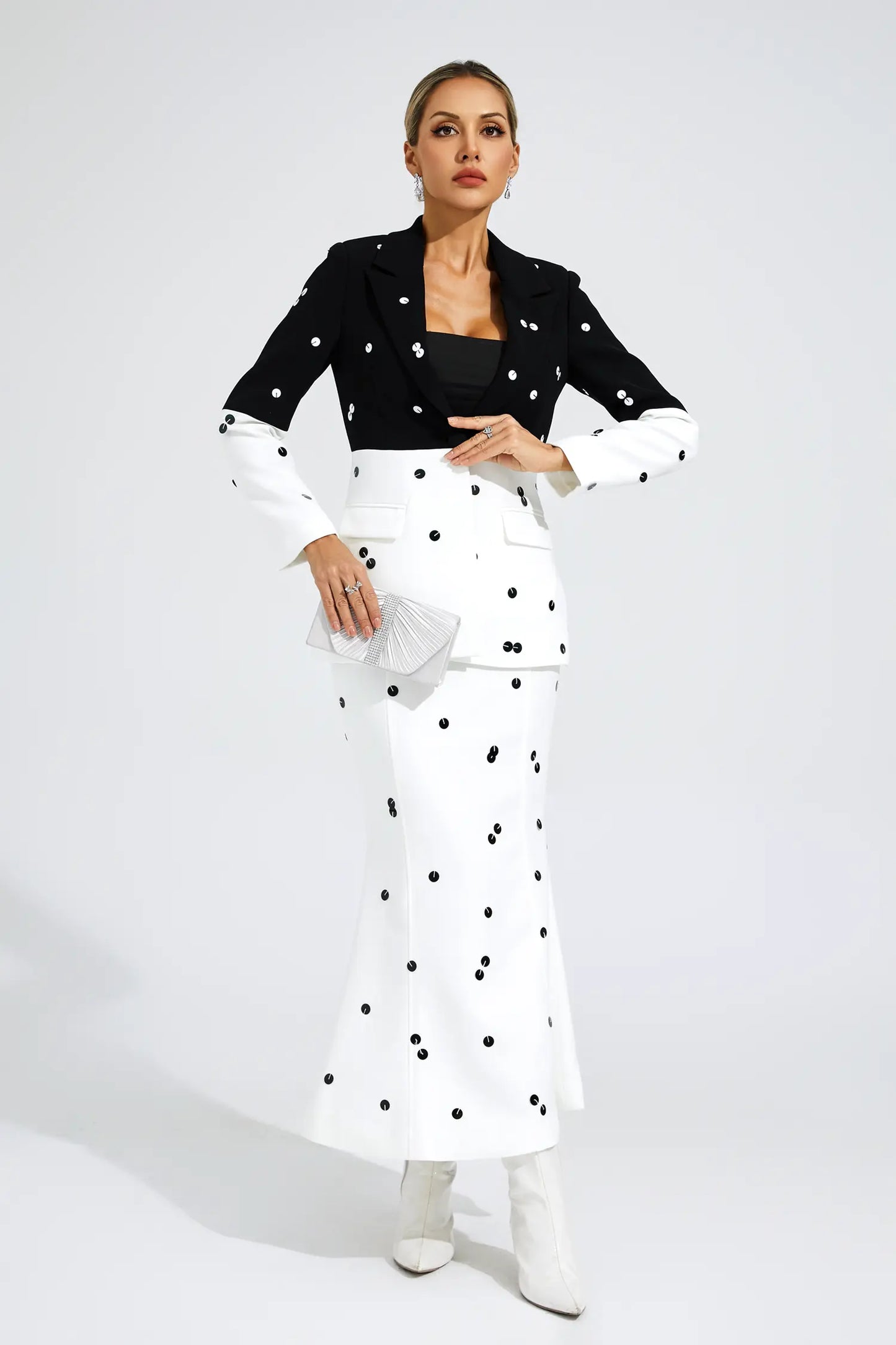 Theobald White Polka Dot Sequins Blazer Set