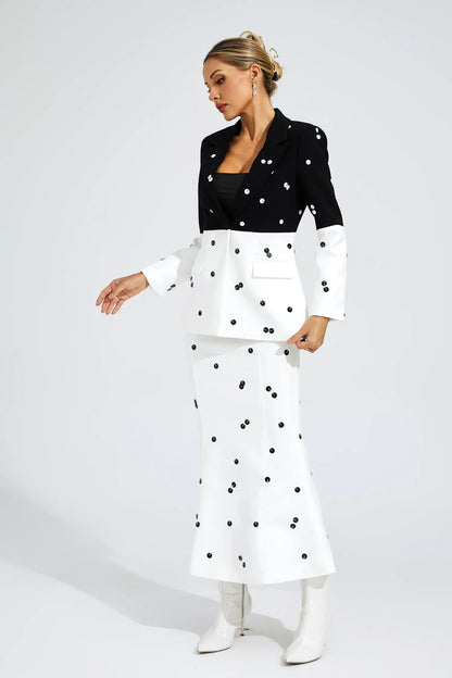 Theobald White Polka Dot Sequins Blazer Set