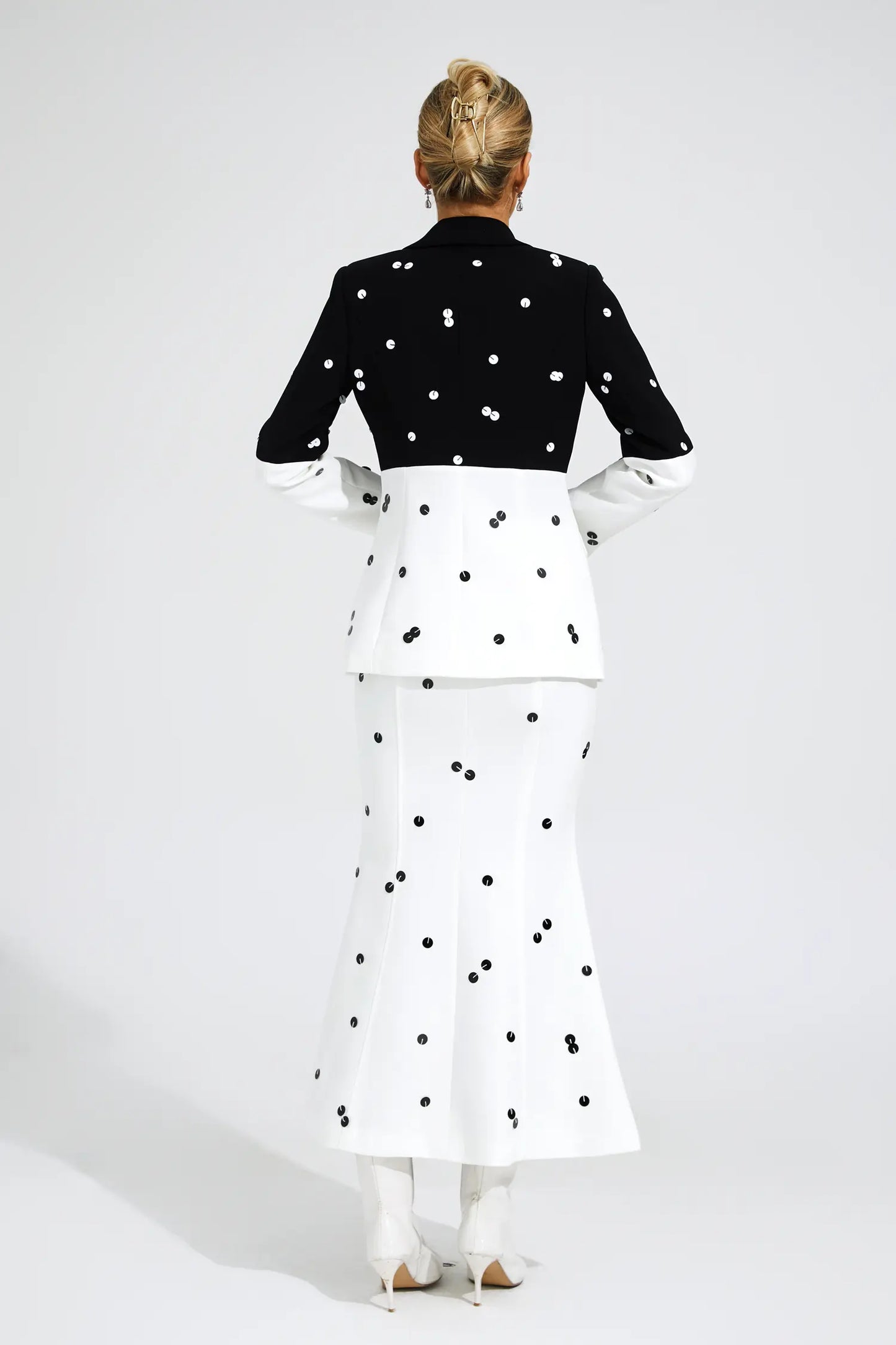 Theobald White Polka Dot Sequins Blazer Set
