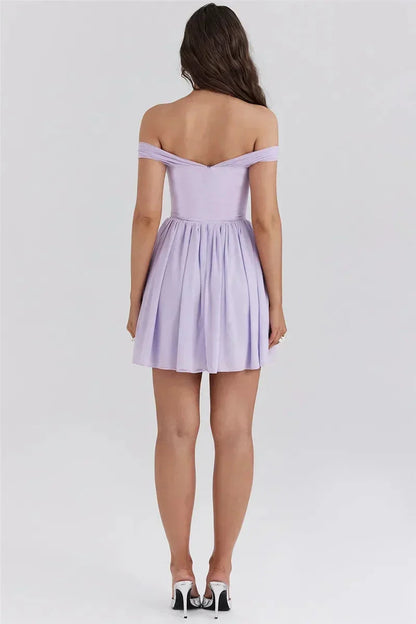 Off-Shoulder Tie-Front Ruched Bustier A-Line Mini Dress