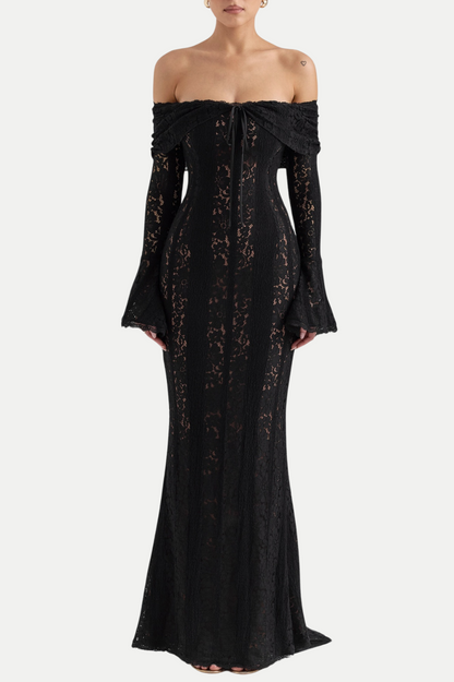 Tleta Lace Off Shoulder Maxi Dress - Black