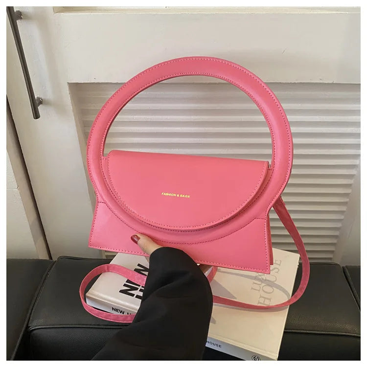 Top Brand Round Handle Luxury Leather Crossbody Handbag