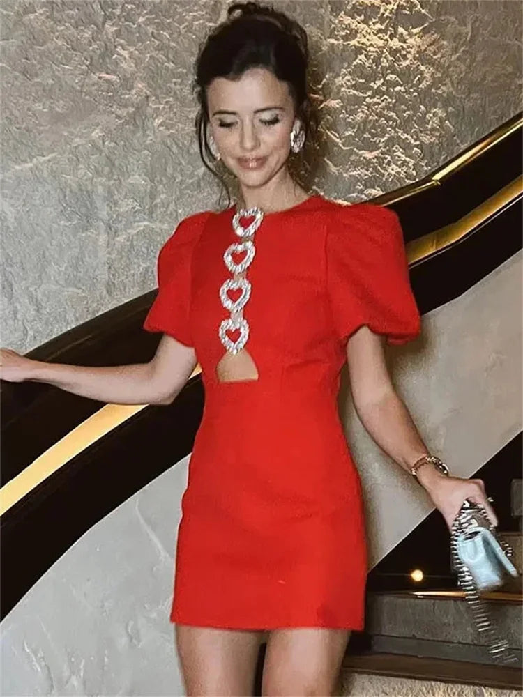 Bow Hollow-Out Patchwork Mini Dress