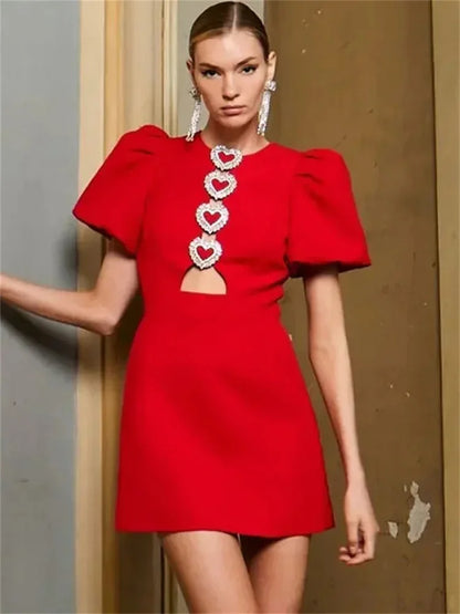 Bow Hollow-Out Patchwork Mini Dress