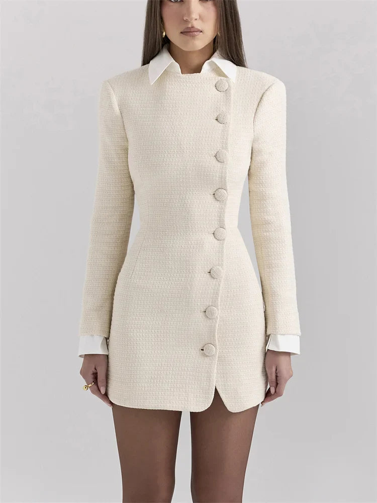 Contrast Lapel Cardigan Mini Dress