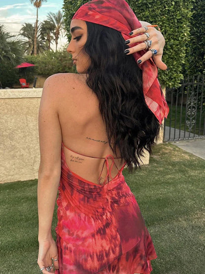 Halter Chiffon Folds Mini Dress