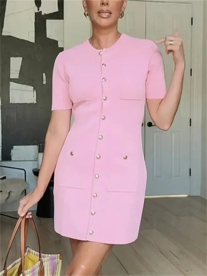 Ribbed Knit Pocket Mini Dress
