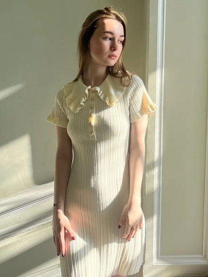 Knit Retro Single-Breasted Mini Dress