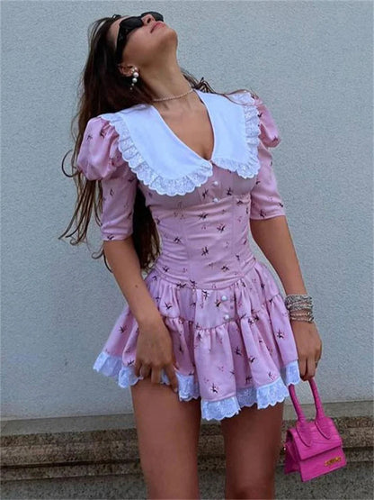 Printed Short Sleeve Mini Dress