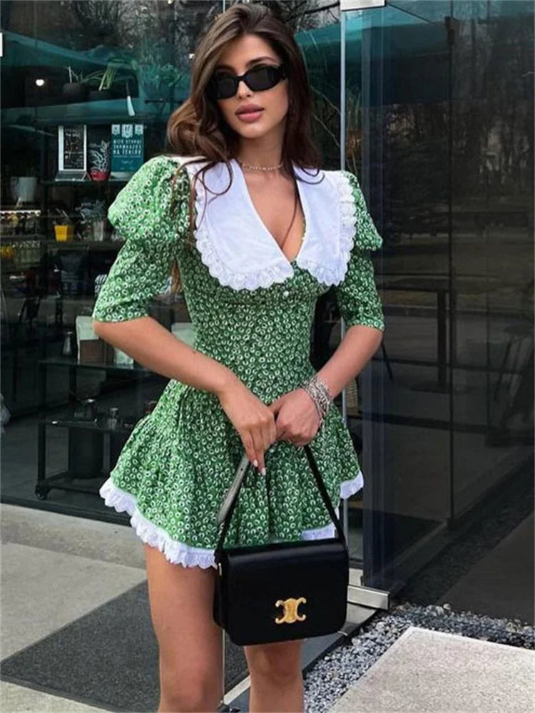 Printed Short Sleeve Mini Dress