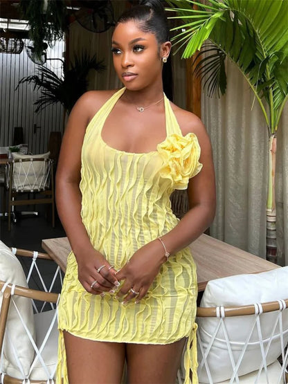 Floral See-Through Ruffled Mini Dress