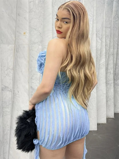 Floral See-Through Ruffled Mini Dress