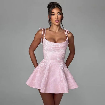 Jacquard Waist Wrap A-line Vacation Dress