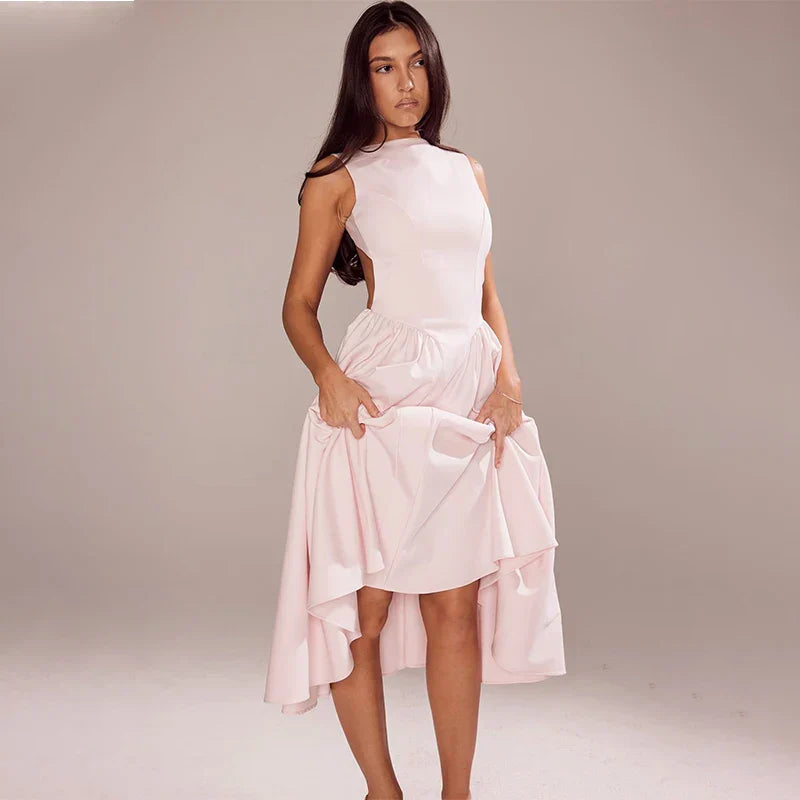 Elegant Pleated A-line Vacation Dress