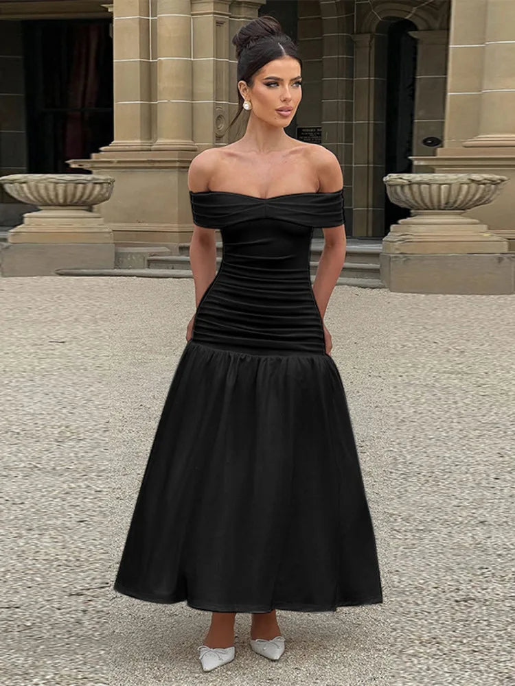 Elegant Pleated A-line Maxi Vacation Dress