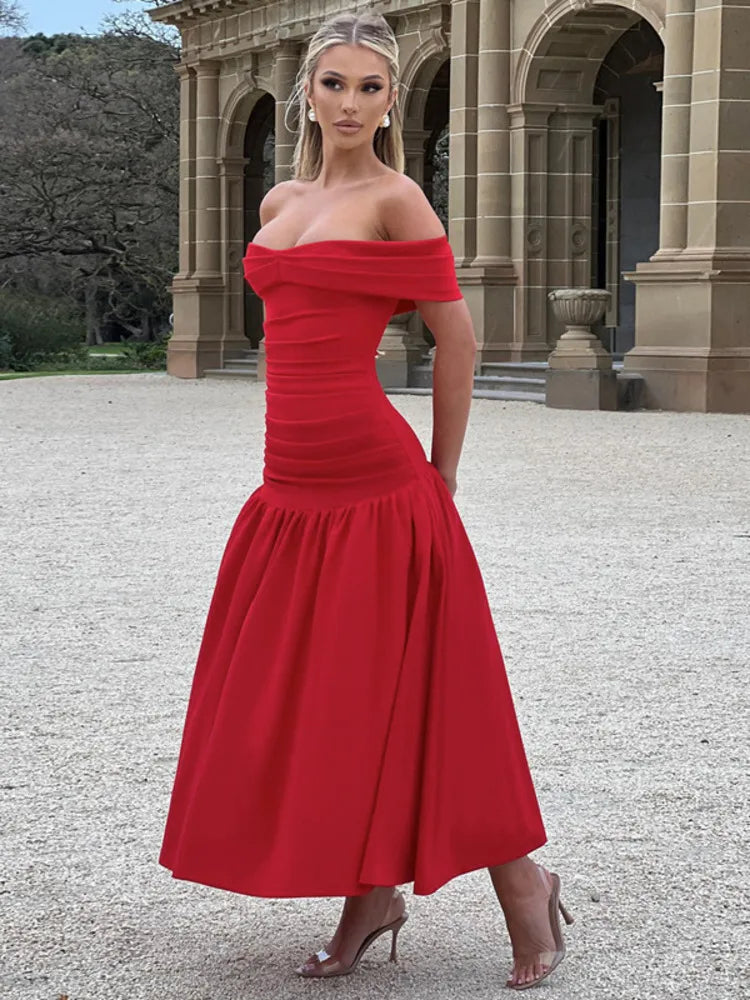Elegant Pleated A-line Maxi Vacation Dress