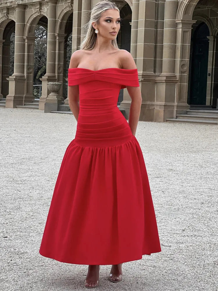 Elegant Pleated A-line Maxi Vacation Dress