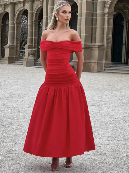 Elegant Pleated A-line Maxi Vacation Dress