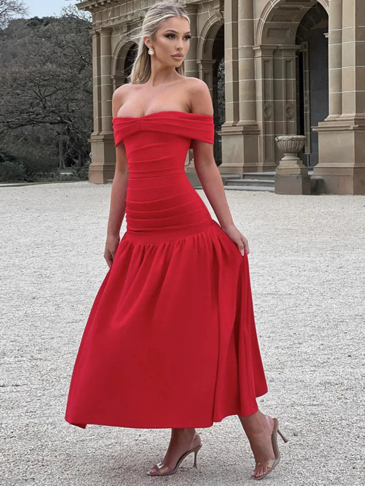 Elegant Pleated A-line Maxi Vacation Dress
