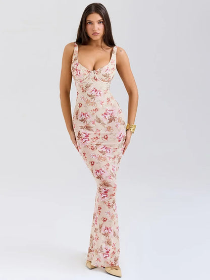 Floral Slim Bodycon Maxi Vacation Dress