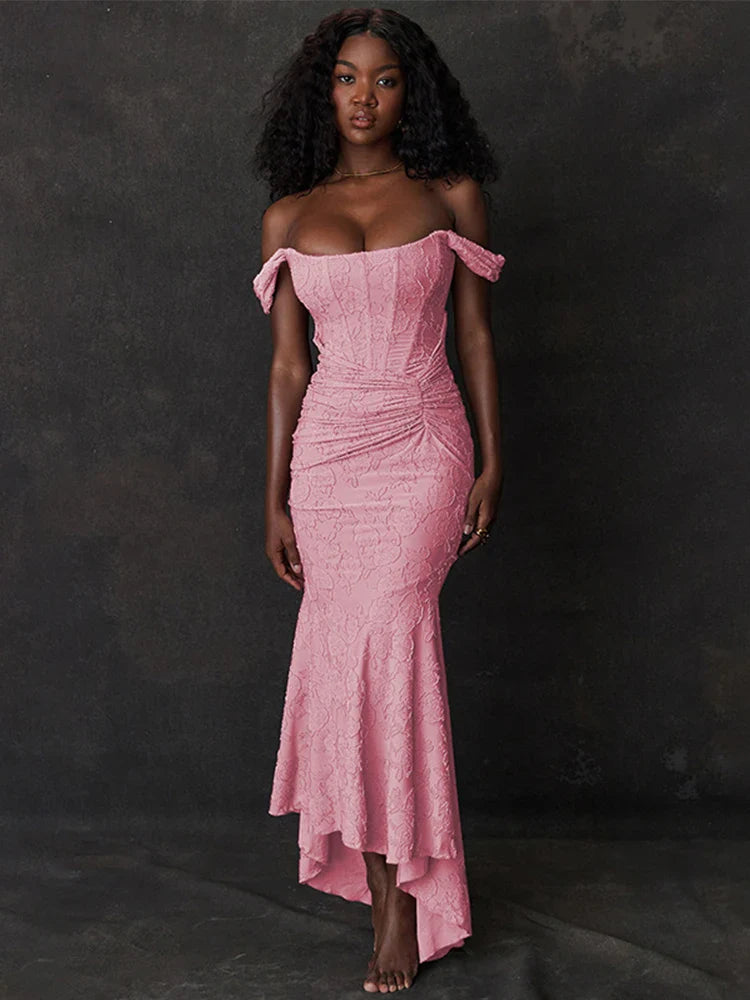 Jacquard Off Shoulder Mermaid Vacation Dress