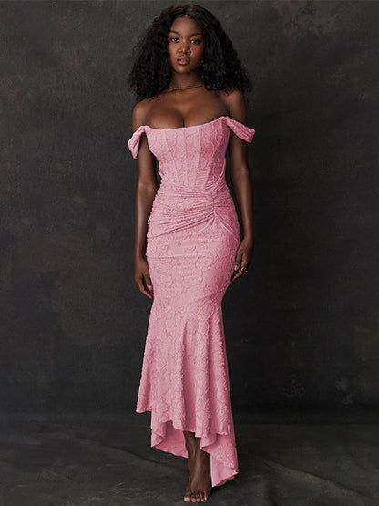 Jacquard Off Shoulder Mermaid Vacation Dress