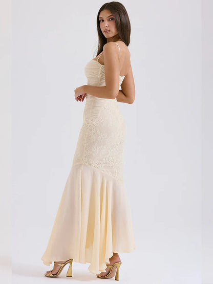Lace Pleated Slim Bodycon Mermaid Vacation Dress