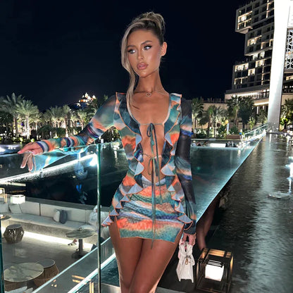 Mesh Hollow Out Transparent Vacation Dress