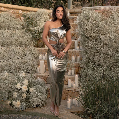 Metal Slim Bodycon Midi Vacation Dress