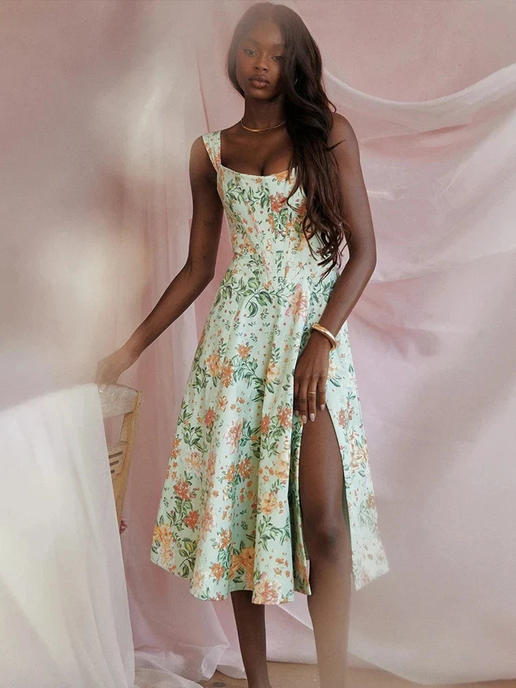 Off Shoulder Midi A-line Vacation Dress
